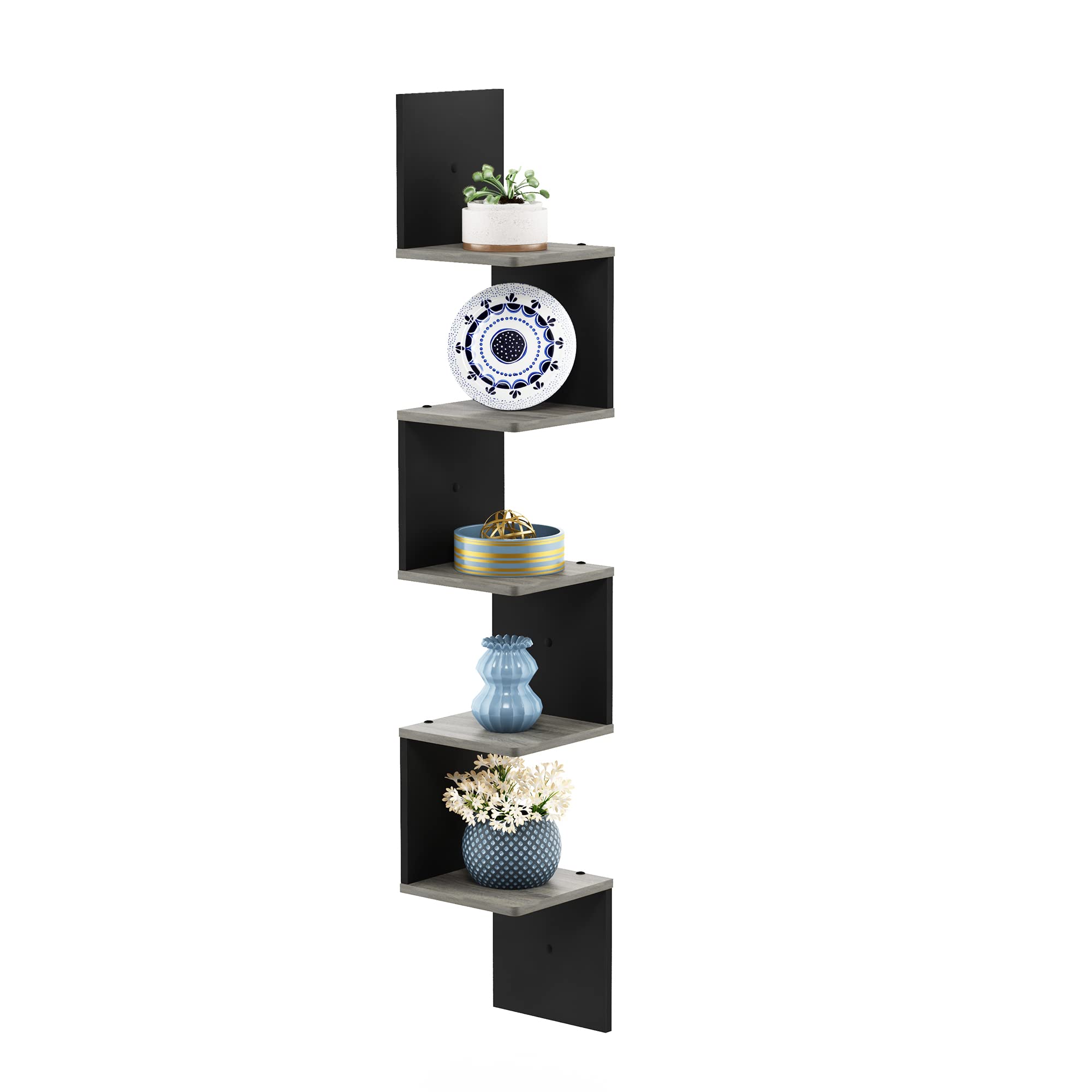Amazon.com: Furinno Rossi Wall Mount Floating Corner Shelf, 5-Tier